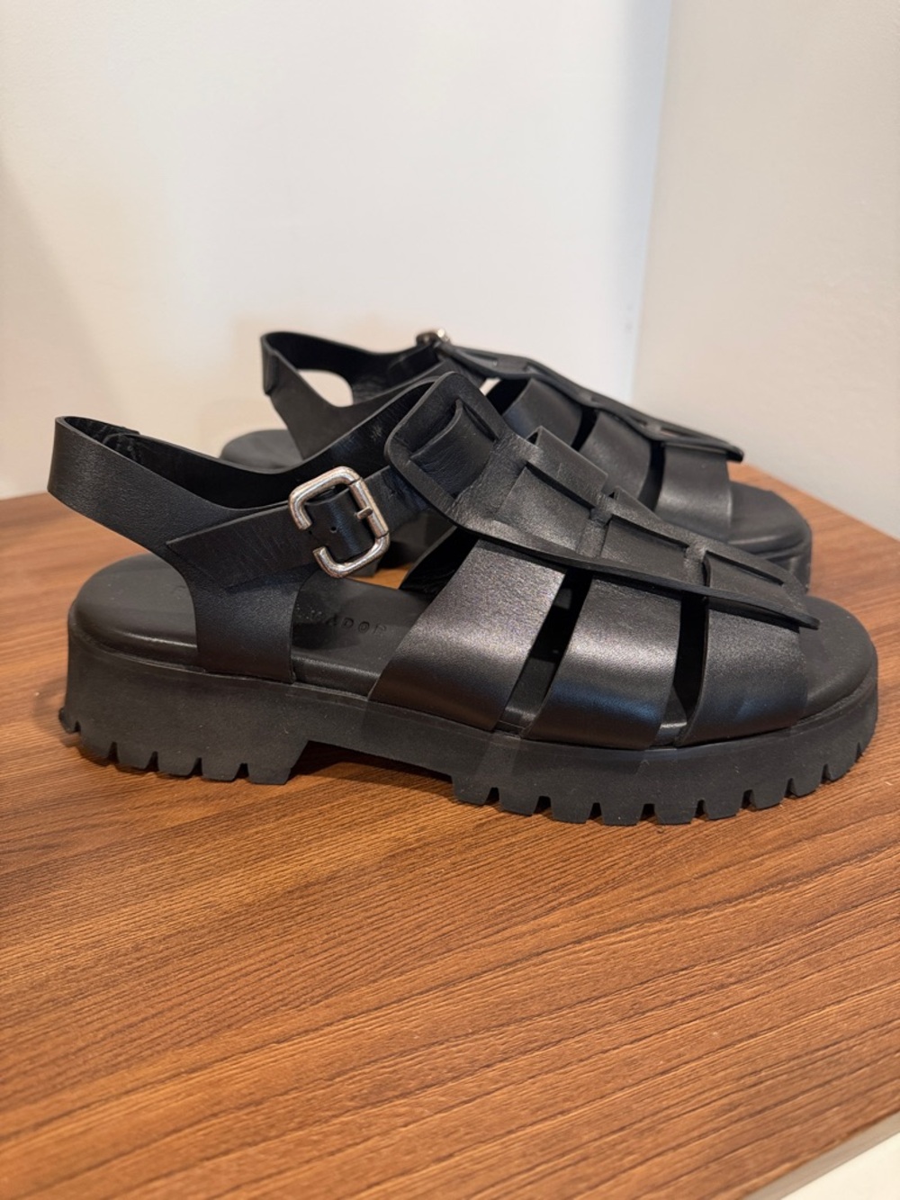 Freda Salvador Black Lug-Sole Fisherman Sandals